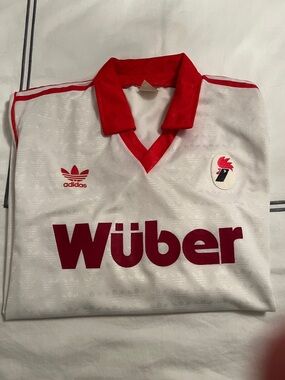 adidas Men’s White and Red vintage Football Jersey with Wüber Branding